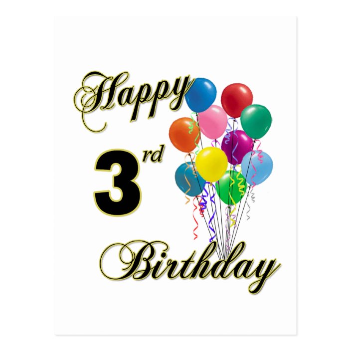 Happy 3rd Birthday Post Cards and Birthday Cards | Zazzle.com