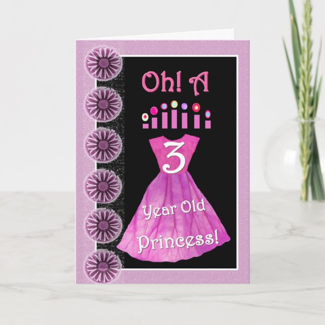 Happy 3rd Birthday Princess - Pink Dress & Candles Card (Front)