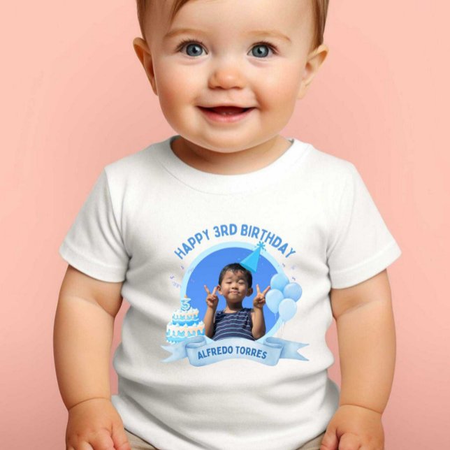 Happy 3rd Birthday Print Modern White Baby Tshirt  (Creator Uploaded)