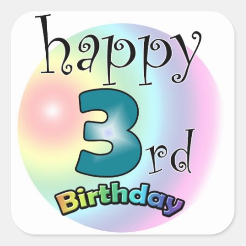 Happy 3rd Birthday Square Sticker