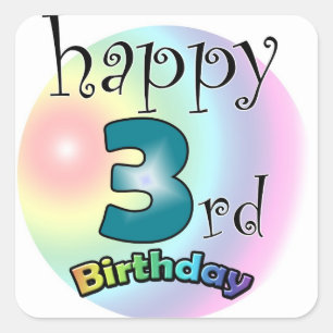 Happy 3rd Birthday Square Sticker