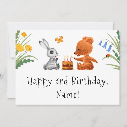 Happy 3rd Birthday Teddy Bear Bunny Cake Card