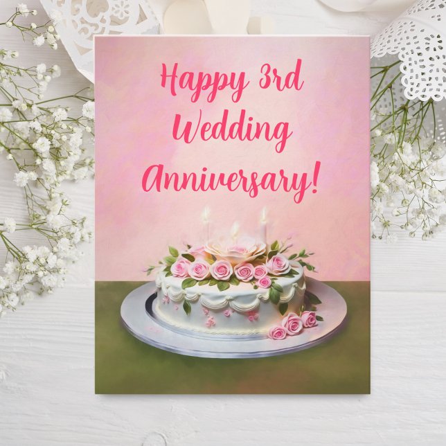 Happy 3rd Wedding Anniversary Cake Card (Exquisite Edible Flowers: Perfect for Celebrating Milestones and Cherished Moments!)