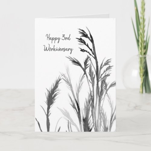 Happy 3rd Workiversary Black White Plants Card