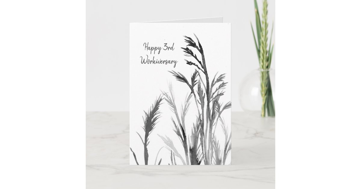 Happy 3rd Workiversary Black White Plants Card | Zazzle