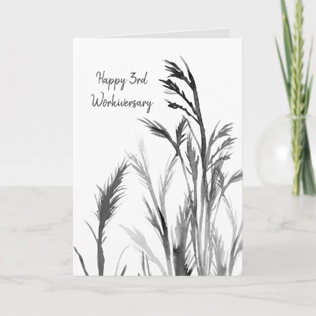 Happy 3rd Workiversary Black White Plants Card | Zazzle