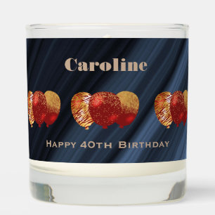 Happy 40, Glitter Gold Red Balloons Birthday  Scented Candle