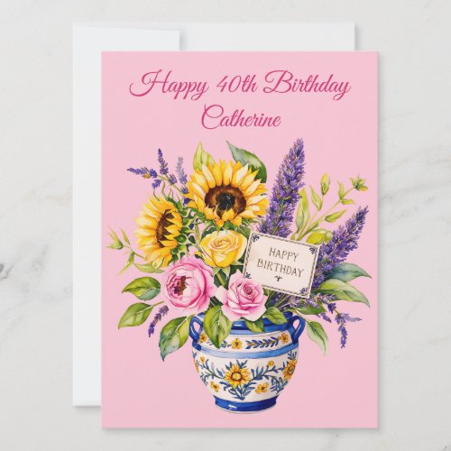 Happy 40 th Birthday. Watercolours. Greeting Card