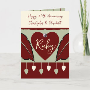 Happy 40th Anniversary add names burgundy green Card