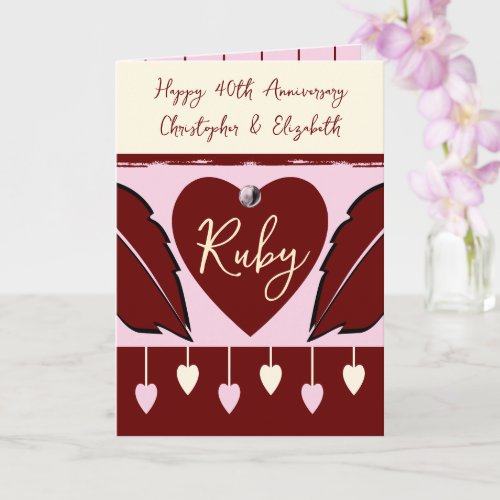 Happy 40th Anniversary add names burgundy pink Card