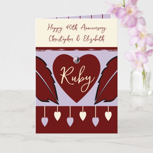 Happy 40th Anniversary add names burgundy purple Card