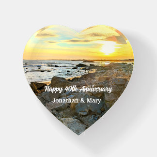 Happy 40th Anniversary Golden Sunset Photo and Sea Paperweight