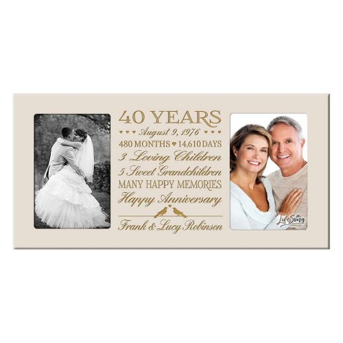 Happy 40th Anniversary Ivory Double Photo Frame