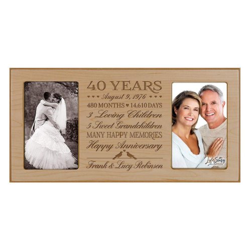 Happy 40th Anniversary Maple Double Photo Frame