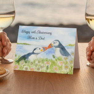 Happy 40th Anniversary Mom & Dad Puffins Card