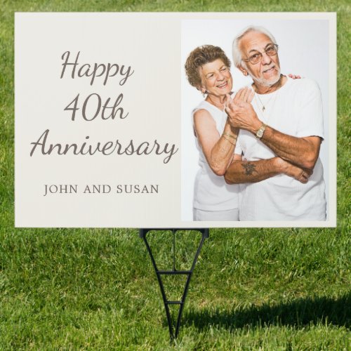 Happy 40th Anniversary Photo Tan Cream Sign