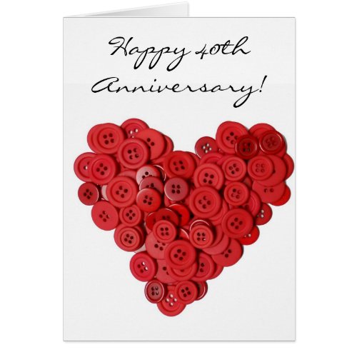 Happy 40th Anniversary red button heart card