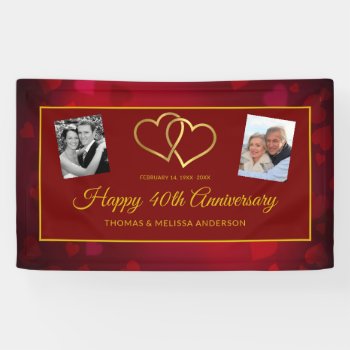 Happy 40th Anniversary Ruby Gold Hearts & Photos Banner by decor_de_vous at Zazzle
