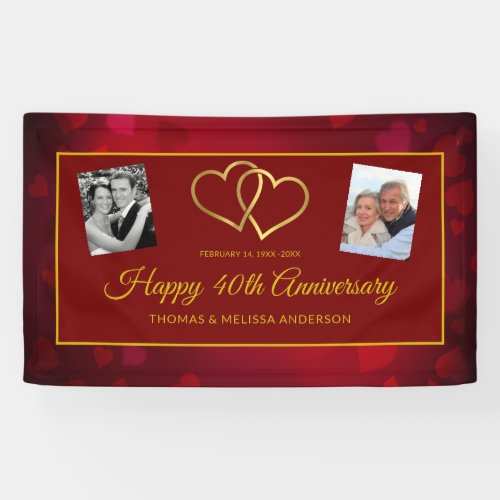 HAPPY 40TH ANNIVERSARY RUBY GOLD HEARTS  PHOTOS BANNER