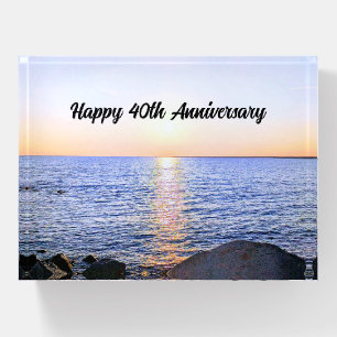 Happy 40th Anniversary Sunset and Blue Ocean Photo Paperweight