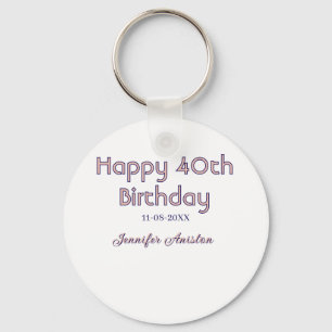 Happy 40th birthday add name date pink purple tren keychain