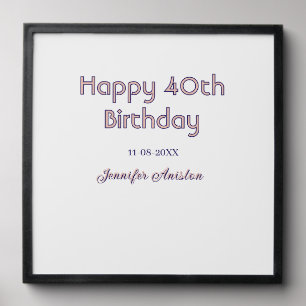 Happy 40th birthday add name date pink purple tren peel and stick photo tile