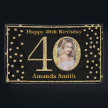 Happy 40th Birthday Banner Black and Gold Photo<br><div class="desc">Happy 40th Birthday Banner Black and Gold Glitter Confetti with custom photo. Printable Digital. For further customization,  please click the "Customize it" button and use our design tool to modify this template.</div>