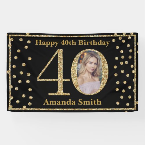 Happy 40th Birthday Banner Black and Gold Photo