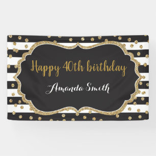 Happy 40th Birthday Banner. Gold Glitter Confetti Banner