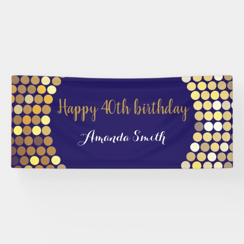 Happy 40th Birthday Banner Navy Blue Gold Glitter