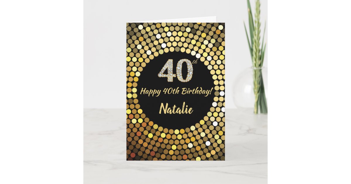 Happy 40th Birthday Black and Gold Glitter Card | Zazzle