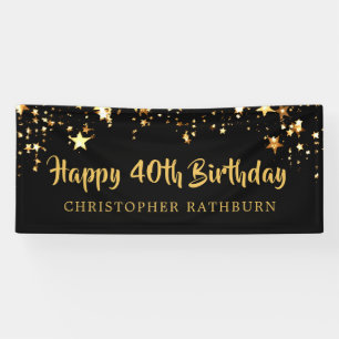 Happy 40th Birthday Black Gold Stars or Your Text Banner