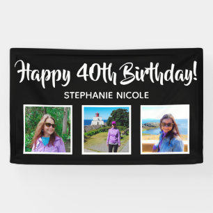 Happy 40th Birthday Black Personalized Photos Banner
