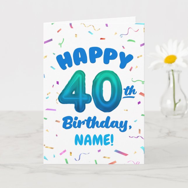Happy 40th Birthday Card with Custom Name (Small Plant)