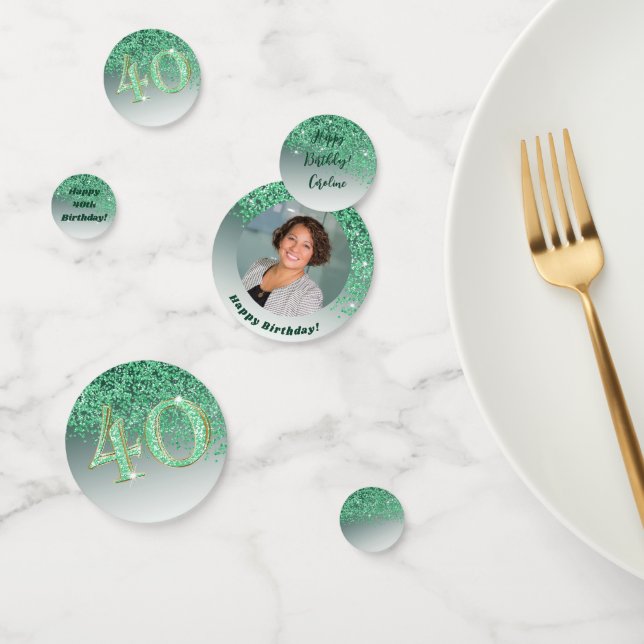 Happy 40th Birthday Chic Falling Green Glitter Confetti (Group)