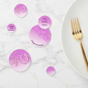Happy 40th Birthday Chic Falling Pink Glitter Confetti