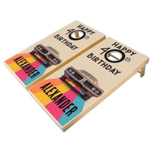 Happy 40th Birthday Customizable Vintage Retro Cornhole Set