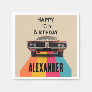 Happy 40th Birthday Customizable Vintage Retro Napkins