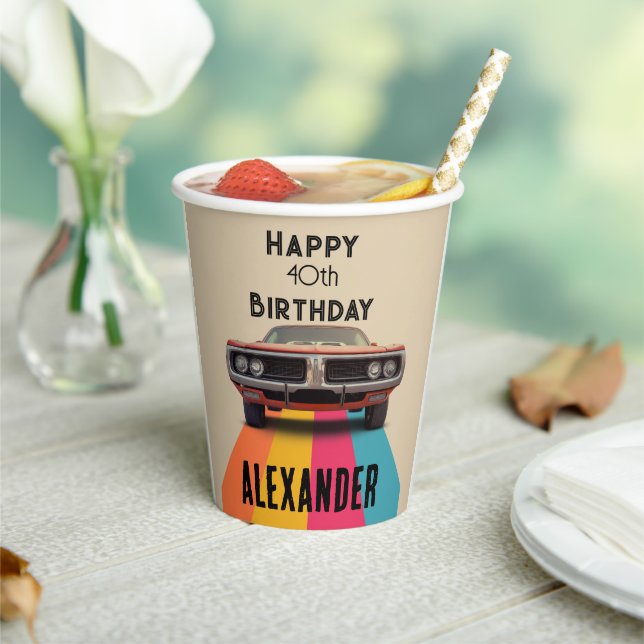 Happy 40th Birthday Customizable Vintage Retro Paper Cups (Insitu)