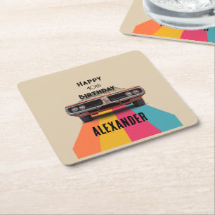 Happy 40th Birthday Customizable Vintage Retro Square Paper Coaster