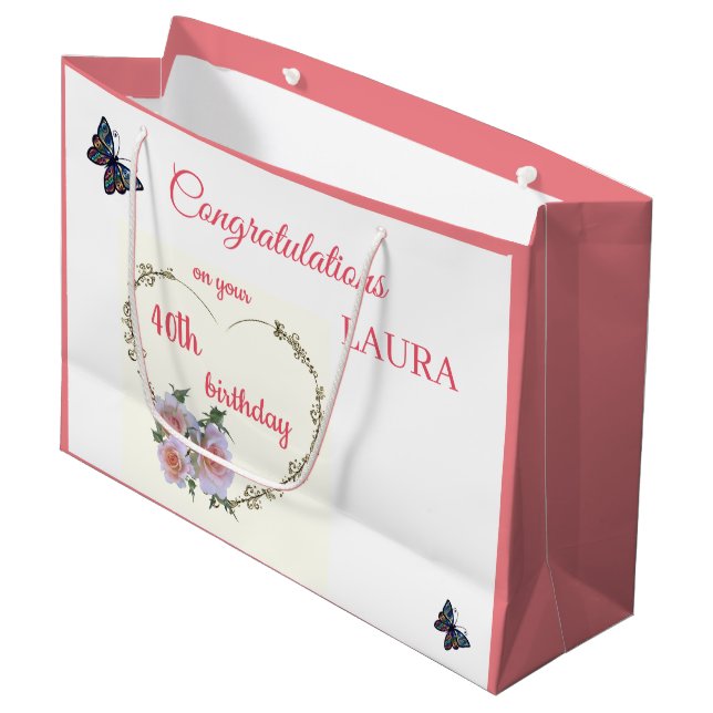 Happy 40th Birthday design Large Gift Bag (Front Angled)