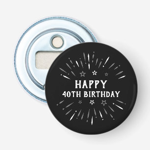 Happy 40th Birthday Fireworks Black White Gray Bottle Opener