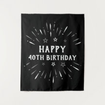 Happy 40th Birthday Fireworks Black White Gray