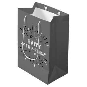 Happy 40th Birthday Fireworks Gray Black White Medium Gift Bag