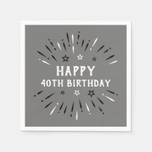 Happy 40th Birthday Fireworks Gray Black White