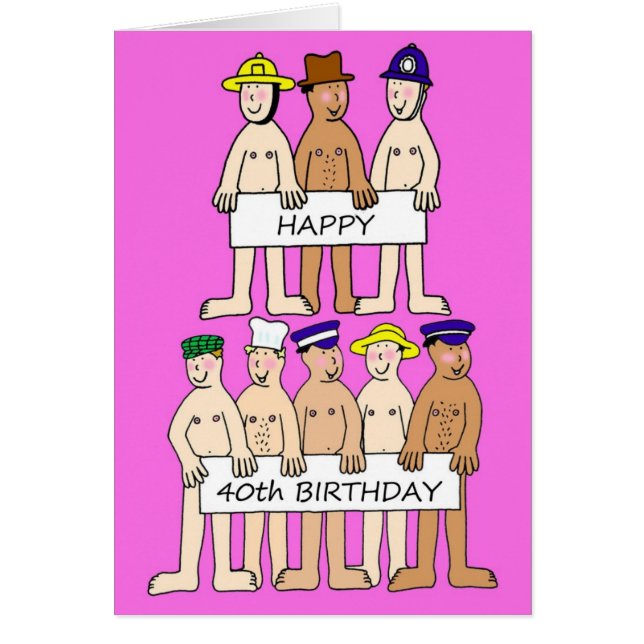 Happy 40th Birthday for Her Cartoon Men Cards (Front)