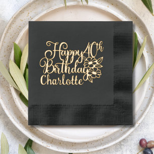 Happy 40th Birthday Forty Fortieth Personalized Foil Napkins