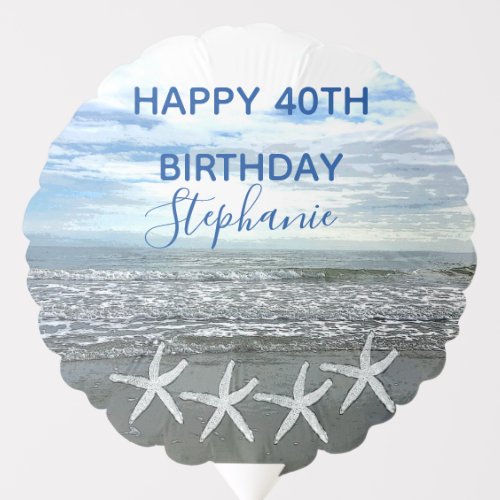 Happy 40th Birthday Four Starfish Patterns Beach Balloon