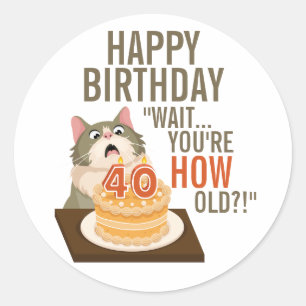 Happy 40th Birthday Funny Cat Humor Retro Joke Classic Round Sticker