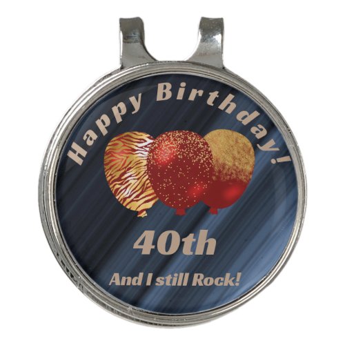 Happy 40th Birthday Glitter Gold Red Balloons Golf Hat Clip